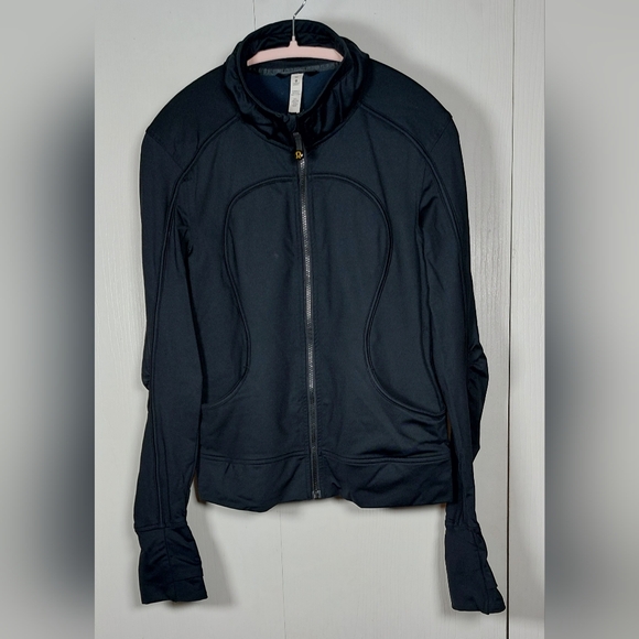 Lululemon Black Cuddle Up Full Zip Jacket Size 10 Athletic Run Workout Thumbhole - Picture 1 of 13